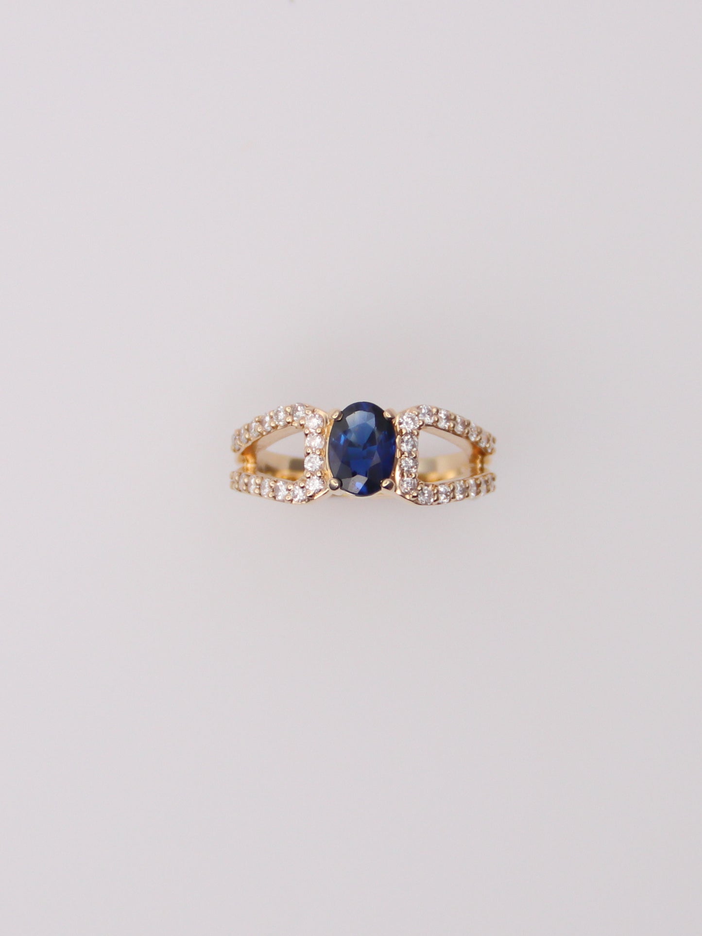 14K Yellow Gold Dark Blue Topaz Diamond Ring