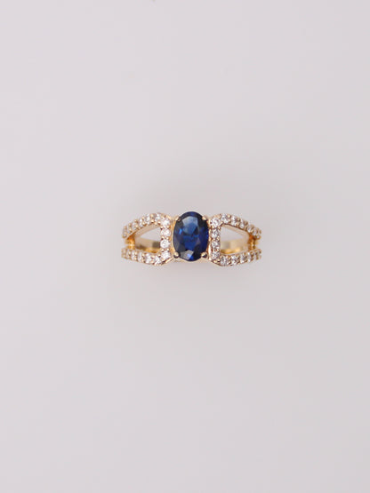 14K Yellow Gold Dark Blue Topaz Diamond Ring