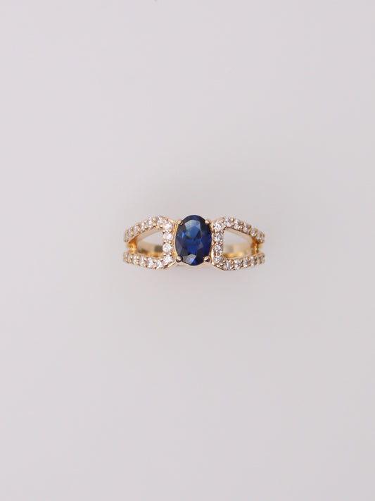 14K Yellow Gold Dark Blue Topaz Diamond Ring