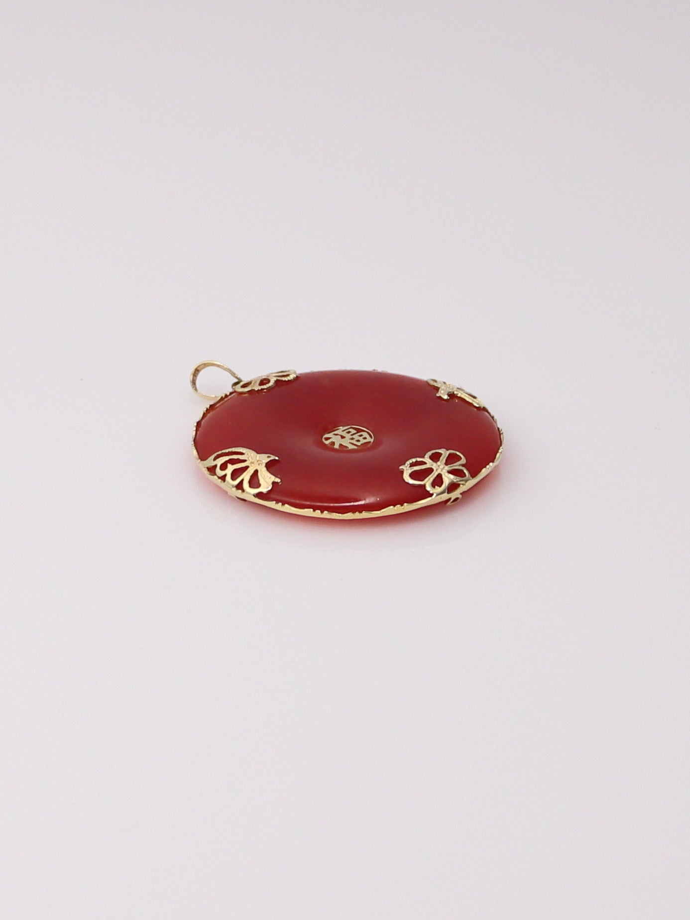 14K Yellow Gold Red Jade Pendant