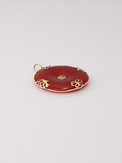 14K Yellow Gold Red Jade Pendant