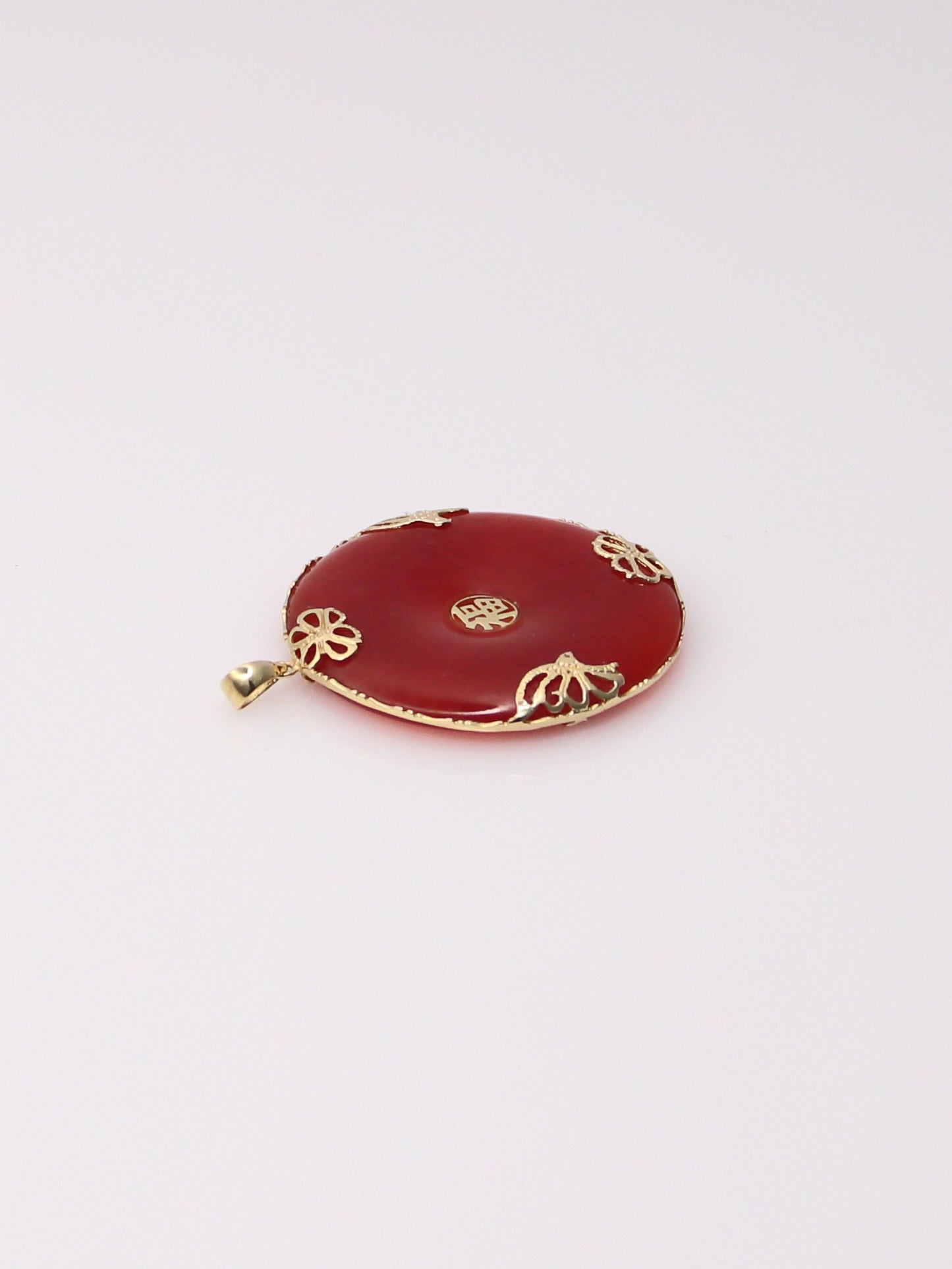 14K Yellow Gold Red Jade Pendant