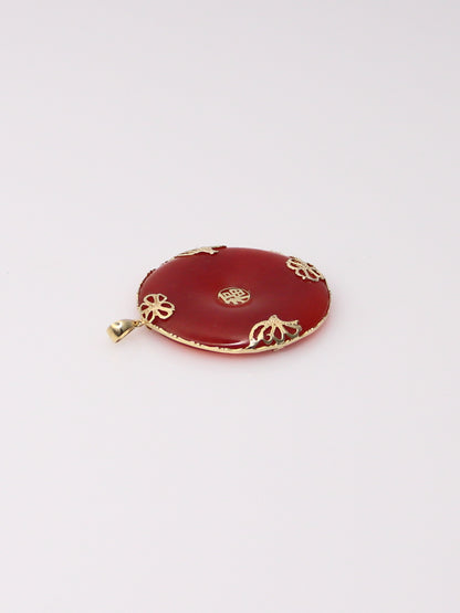14K Yellow Gold Red Jade Pendant