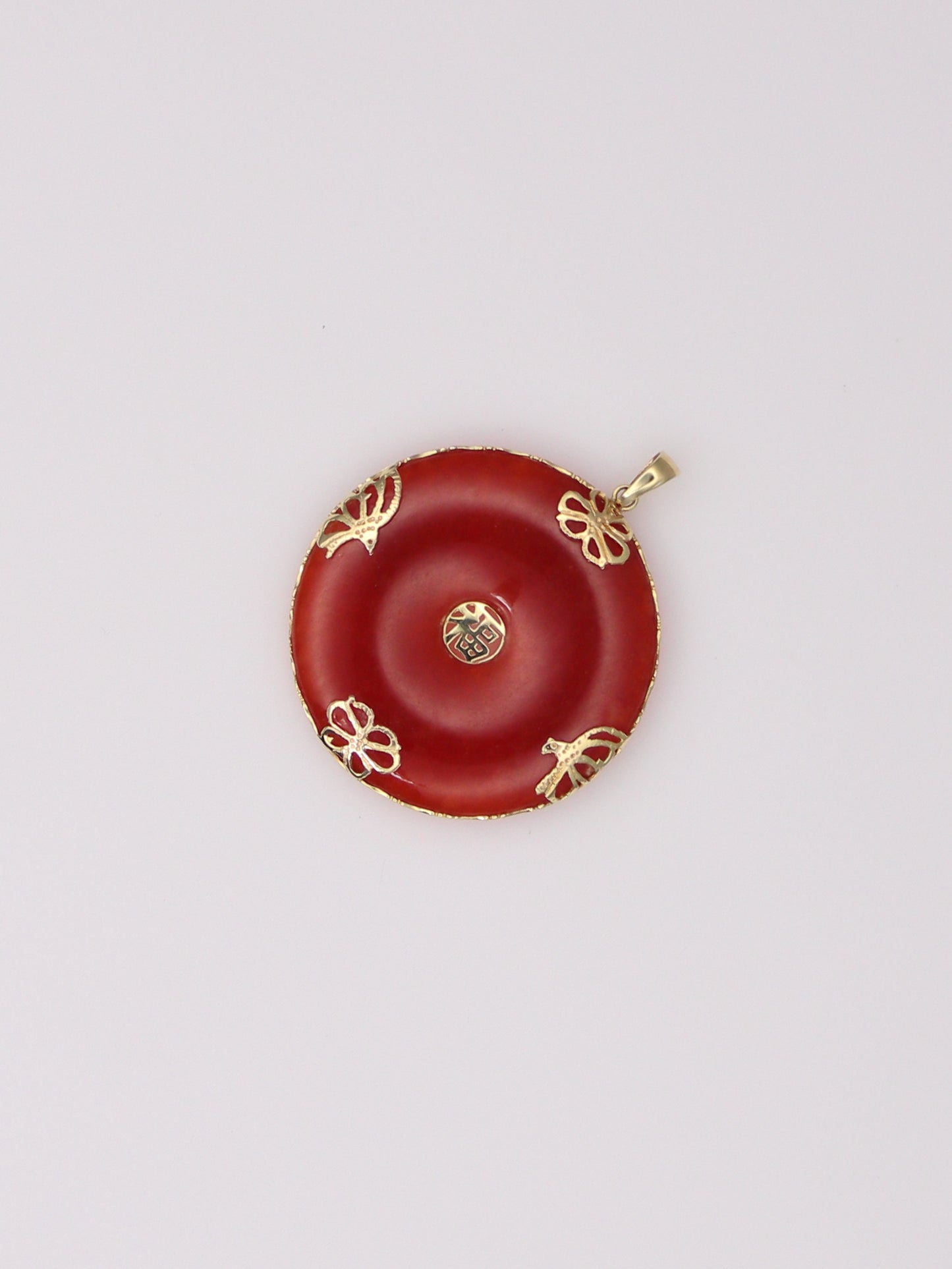 14K Yellow Gold Red Jade Pendant