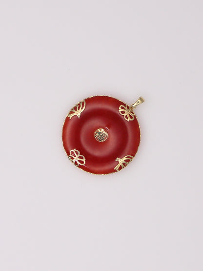 14K Yellow Gold Red Jade Pendant