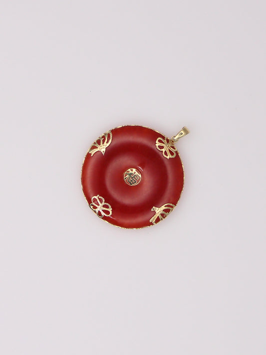 14K Yellow Gold Red Jade Pendant