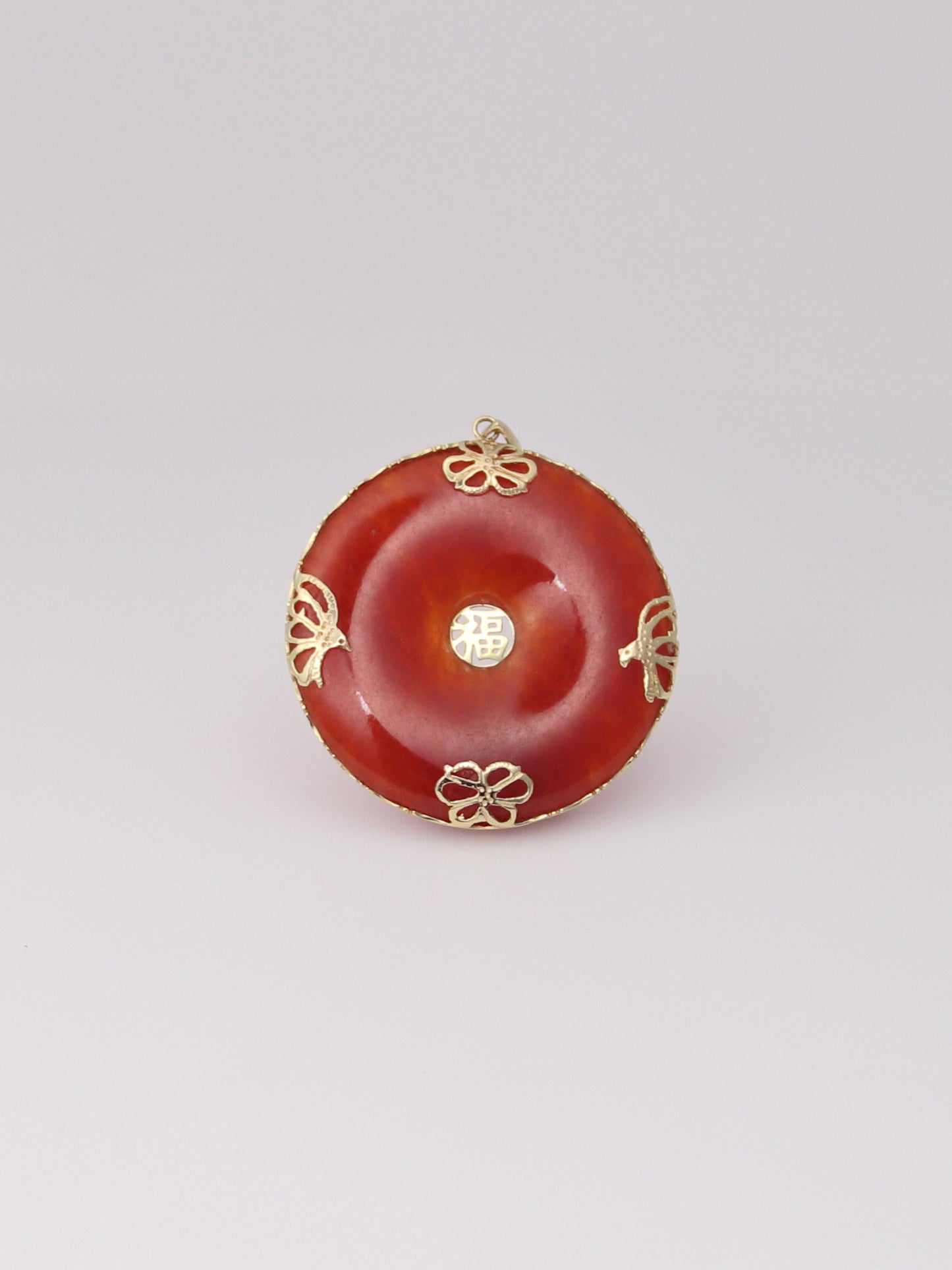 14K Yellow Gold Red Jade Pendant