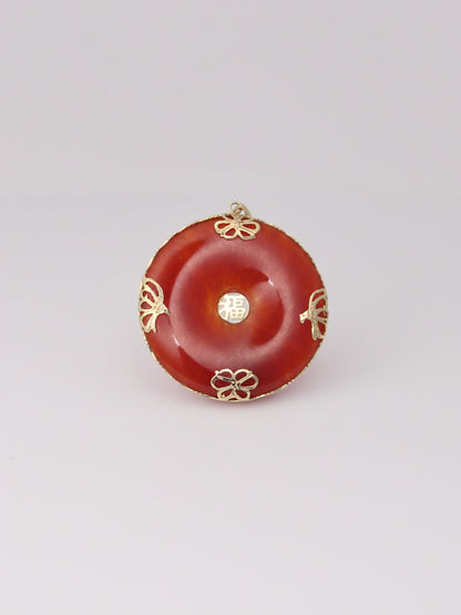 14K Yellow Gold Red Jade Pendant