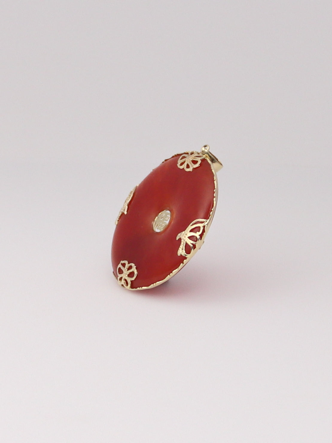 14K Yellow Gold Red Jade Pendant