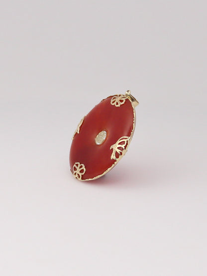 14K Yellow Gold Red Jade Pendant