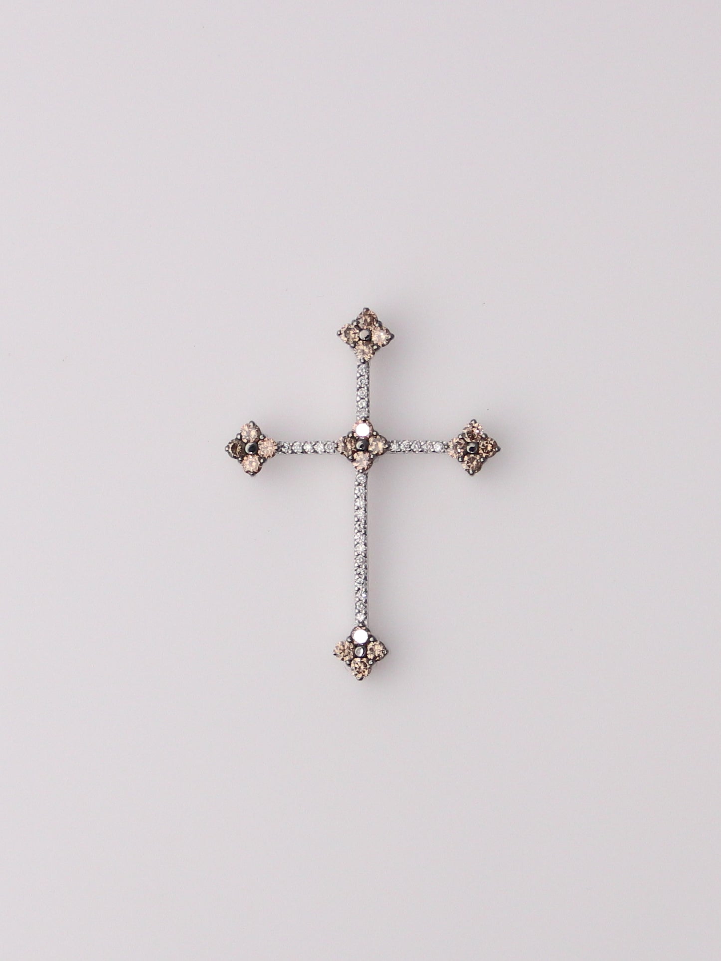 18K White Gold Chocolate and White Diamond Cross