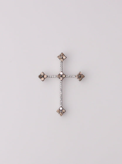 18K White Gold Chocolate and White Diamond Cross