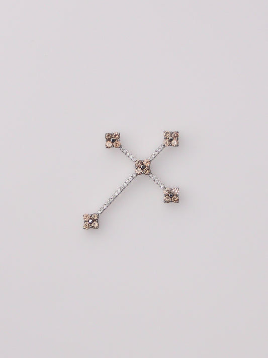18K White Gold Chocolate and White Diamond Cross