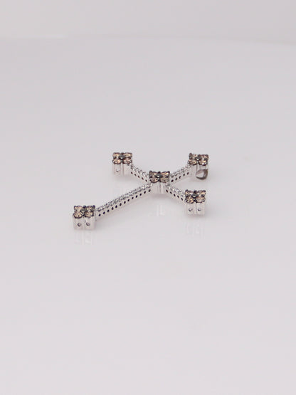 18K White Gold Chocolate and White Diamond Cross