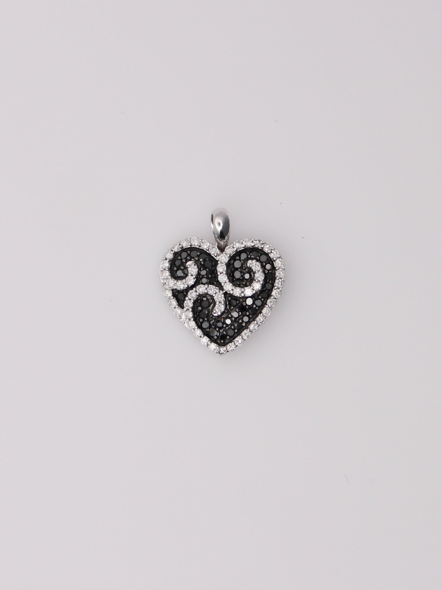 14K White Gold Black & White Diamond Heart Pendant
