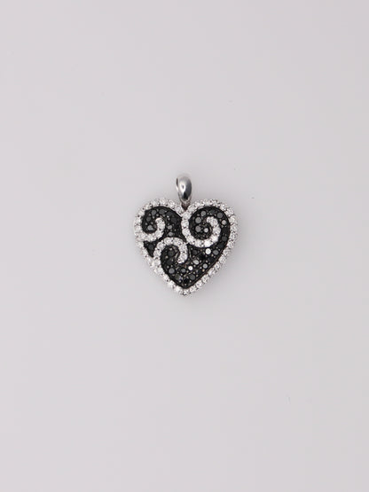 14K White Gold Black & White Diamond Heart Pendant