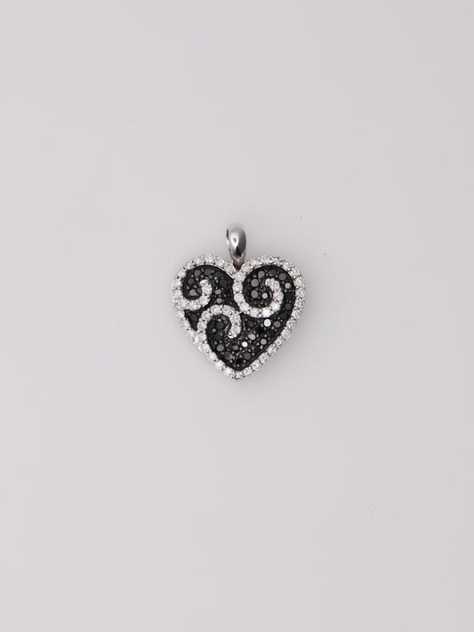 14K White Gold Black & White Diamond Heart Pendant