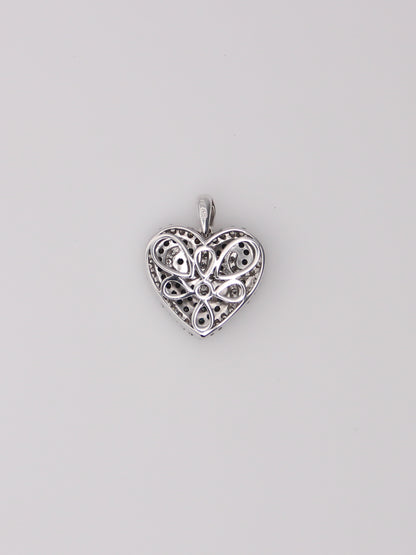 14K White Gold Black & White Diamond Heart Pendant