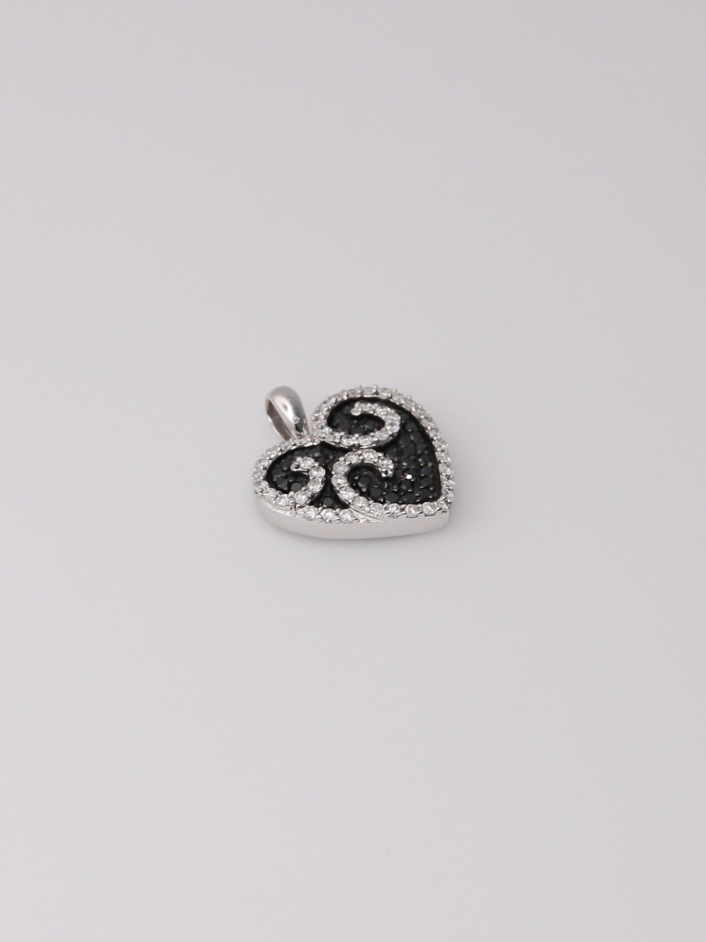 14K White Gold Black & White Diamond Heart Pendant