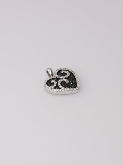 14K White Gold Black & White Diamond Heart Pendant