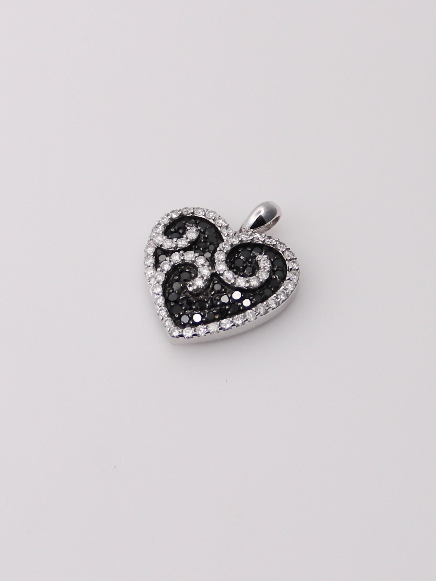 14K White Gold Black & White Diamond Heart Pendant