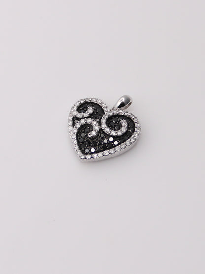 14K White Gold Black & White Diamond Heart Pendant