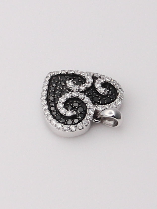 14K White Gold Black & White Diamond Heart Pendant
