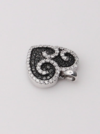 14K White Gold Black & White Diamond Heart Pendant