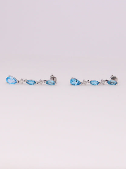 10K White Gold Blue Topaz and Diamond Earrings