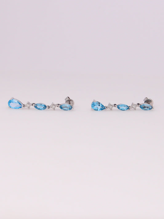 10K White Gold Blue Topaz and Diamond Earrings