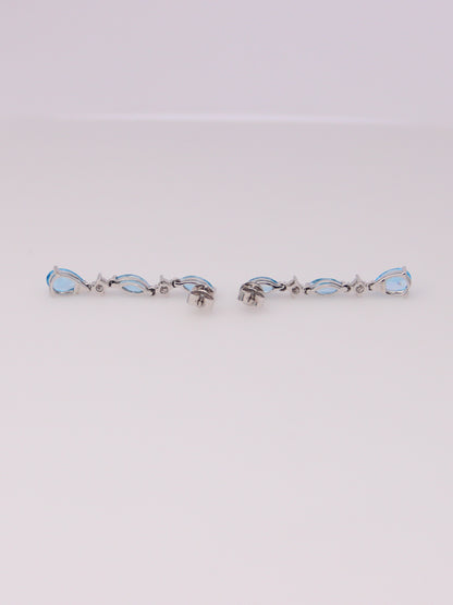 10K White Gold Blue Topaz and Diamond Earrings