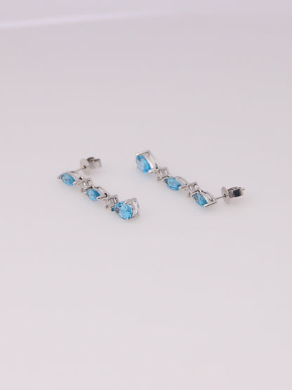 10K White Gold Blue Topaz and Diamond Earrings