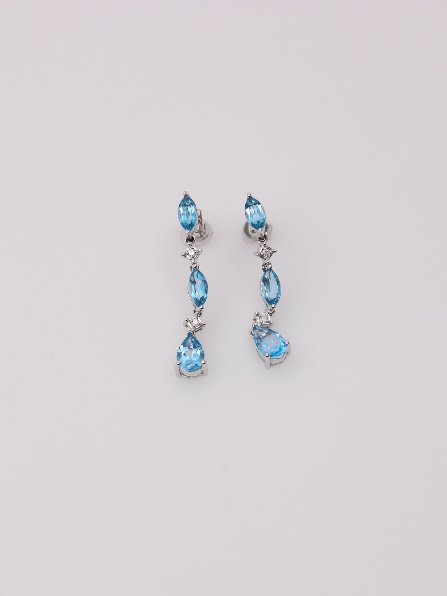 10K White Gold Blue Topaz and Diamond Earrings
