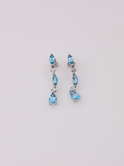 10K White Gold Blue Topaz and Diamond Earrings