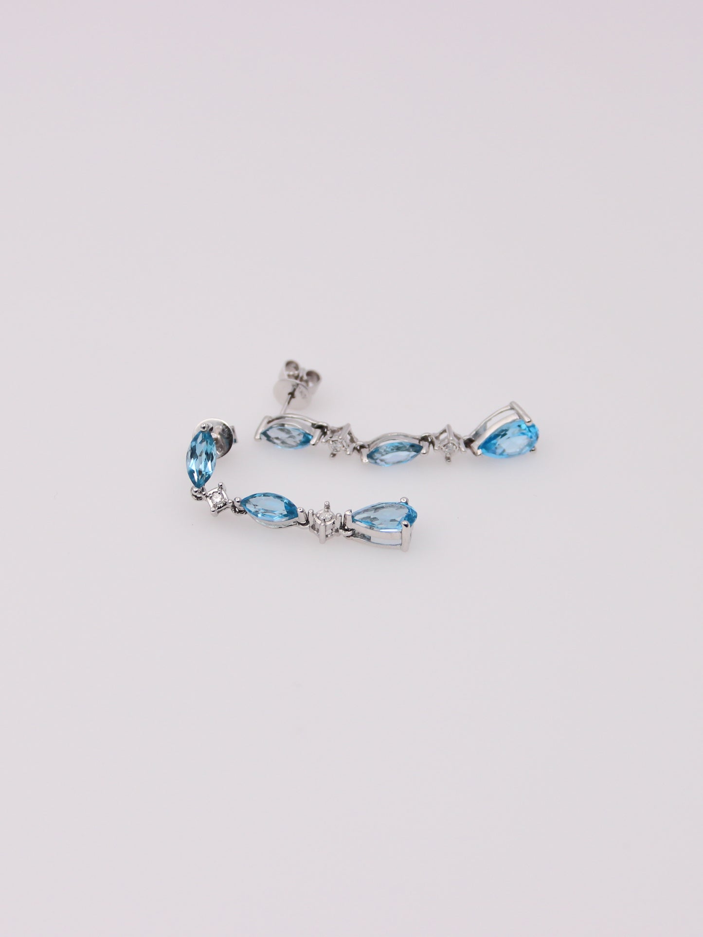 10K White Gold Blue Topaz and Diamond Earrings