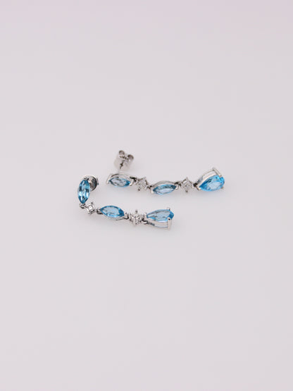 10K White Gold Blue Topaz and Diamond Earrings
