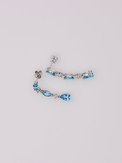 10K White Gold Blue Topaz and Diamond Earrings