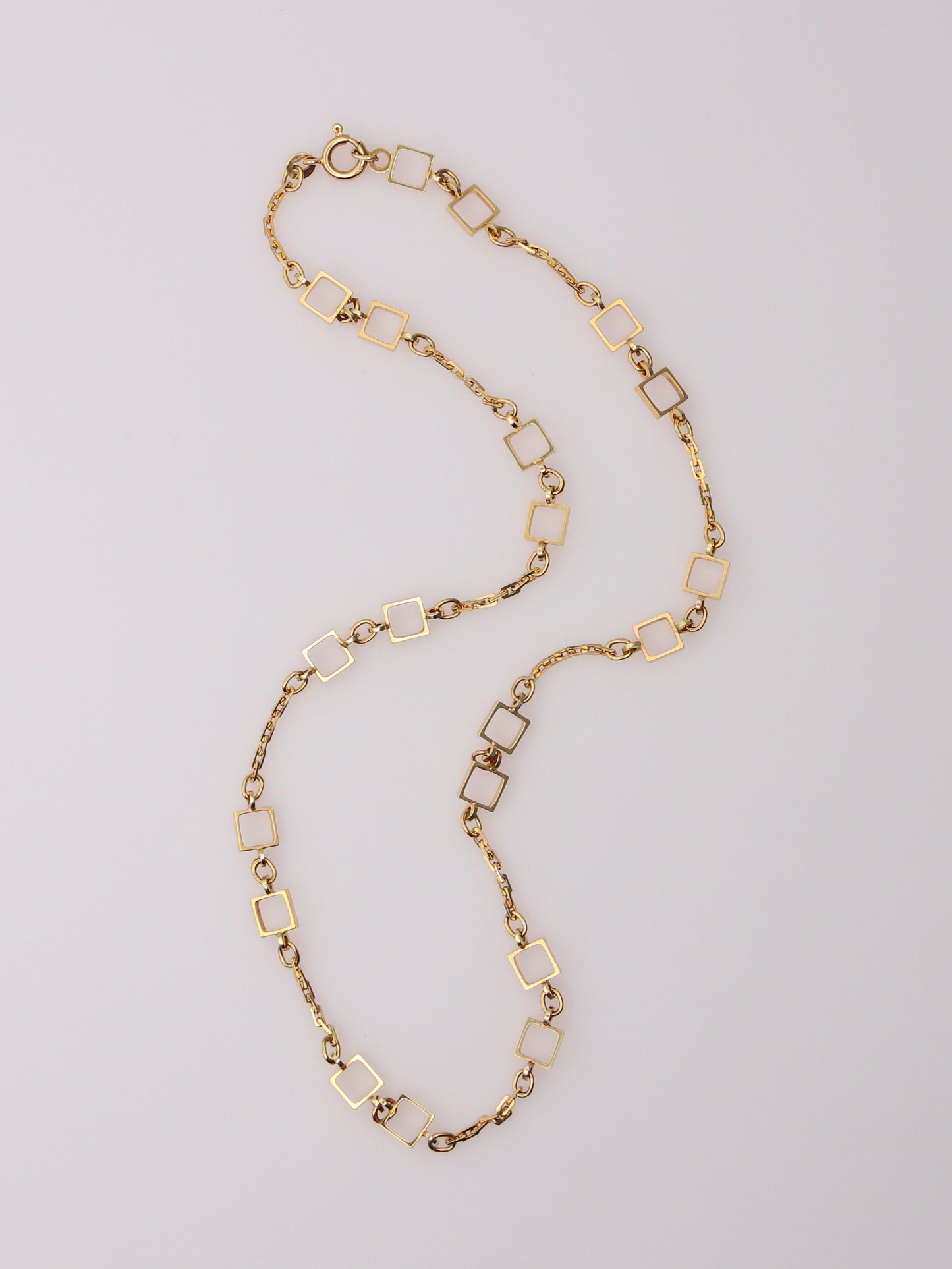 14K Yellow Gold Vintage Fancy Square Link Necklace