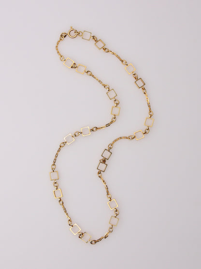 14K Yellow Gold Vintage Fancy Square Link Necklace