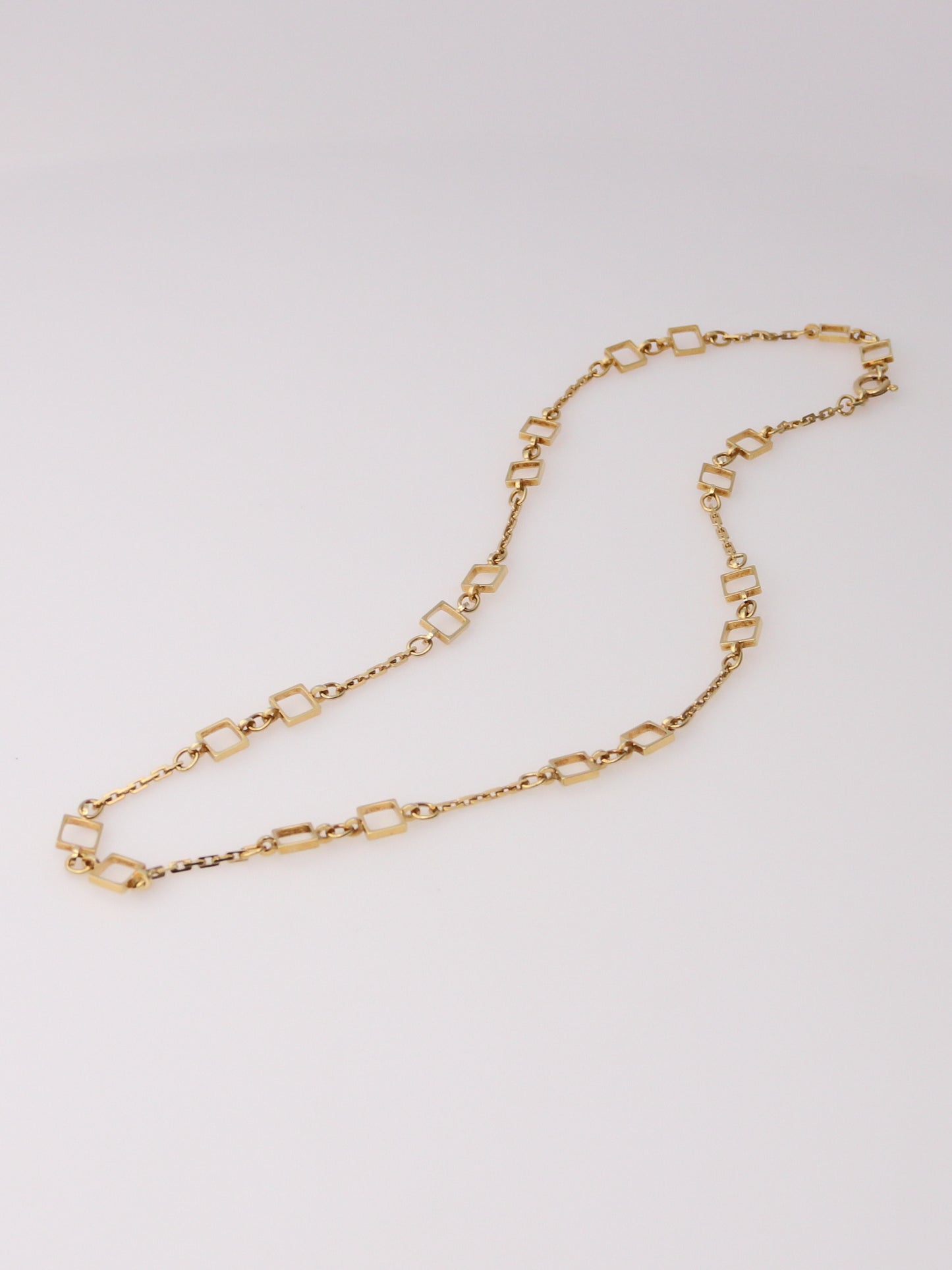 14K Yellow Gold Vintage Fancy Square Link Necklace