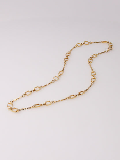 14K Yellow Gold Vintage Fancy Square Link Necklace