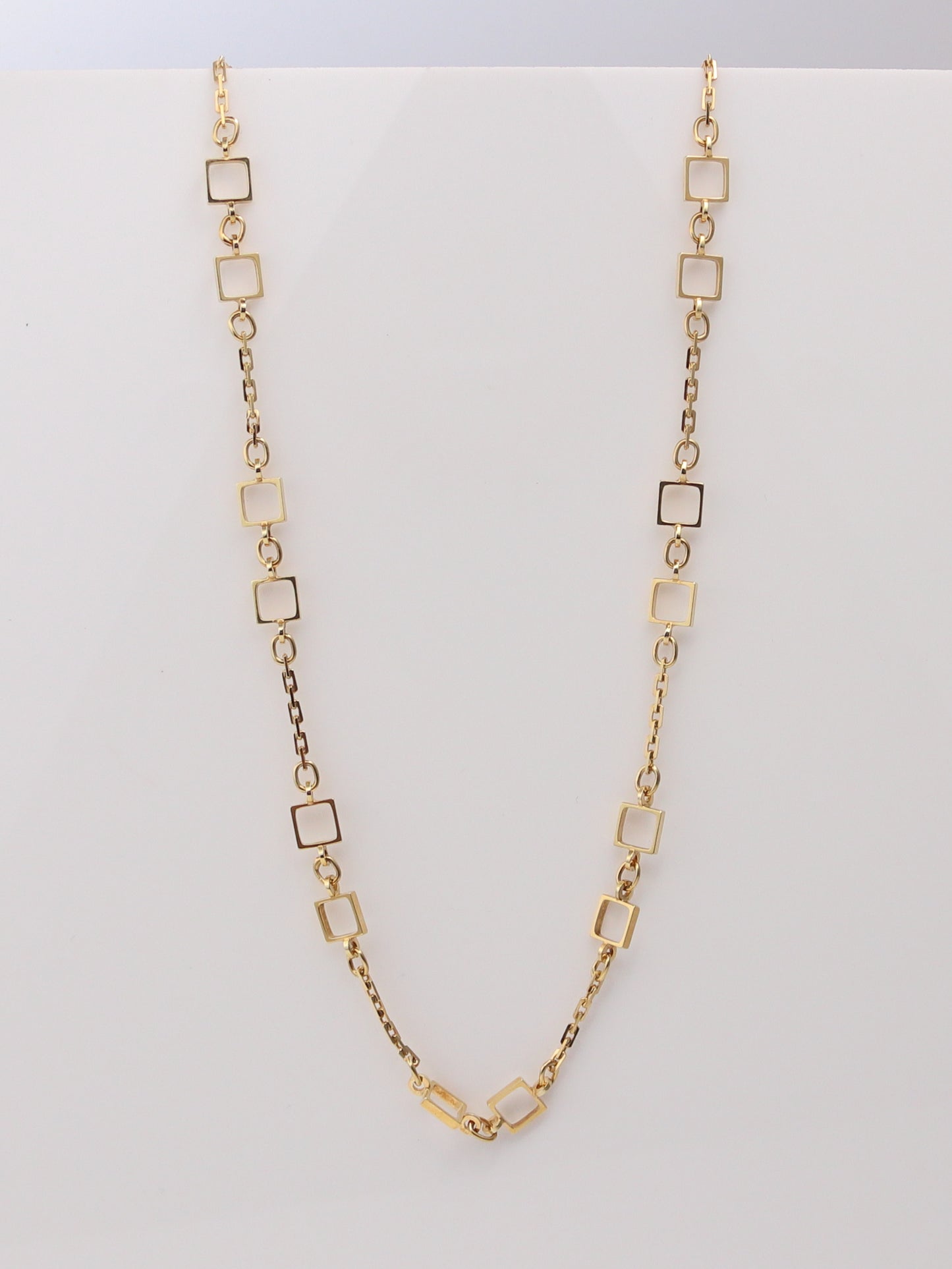 14K Yellow Gold Vintage Fancy Square Link Necklace
