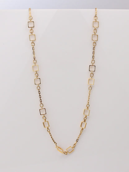 14K Yellow Gold Vintage Fancy Square Link Necklace