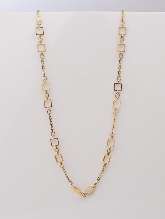 14K Yellow Gold Vintage Fancy Square Link Necklace
