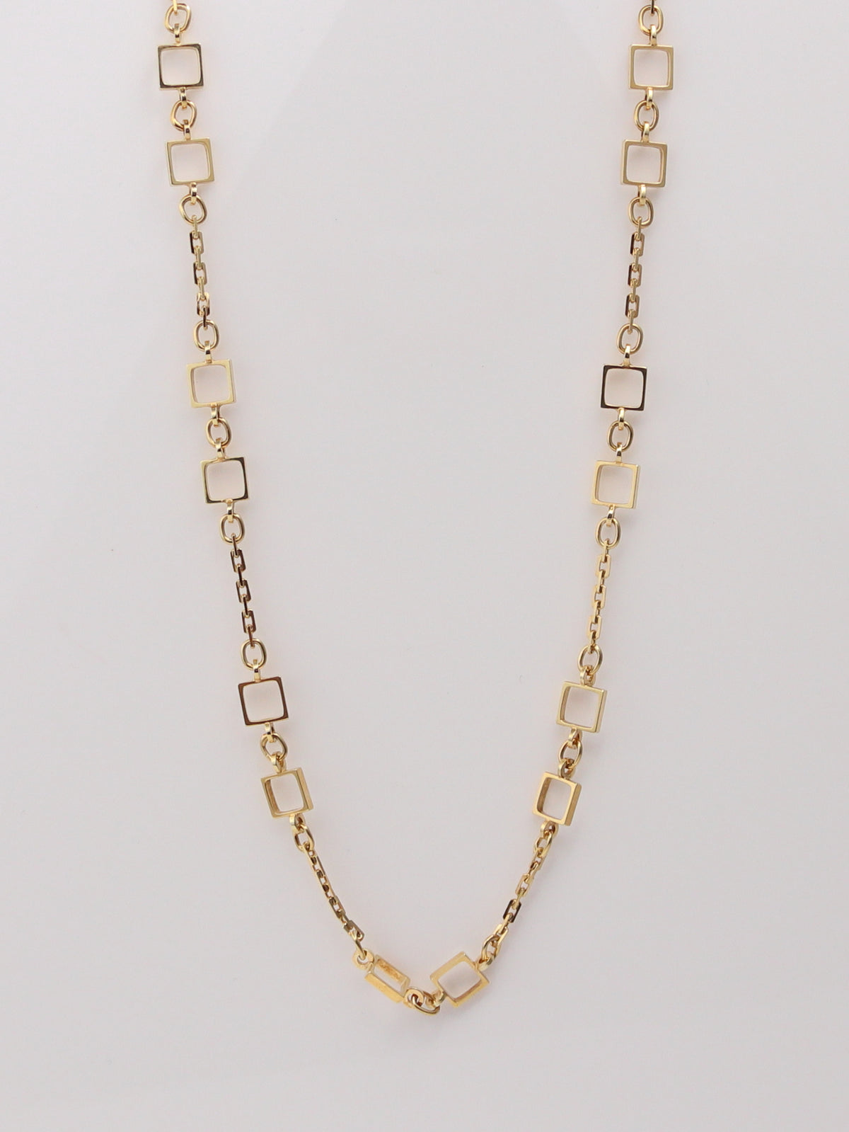 14K Yellow Gold Vintage Fancy Square Link Necklace