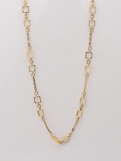 14K Yellow Gold Vintage Fancy Square Link Necklace