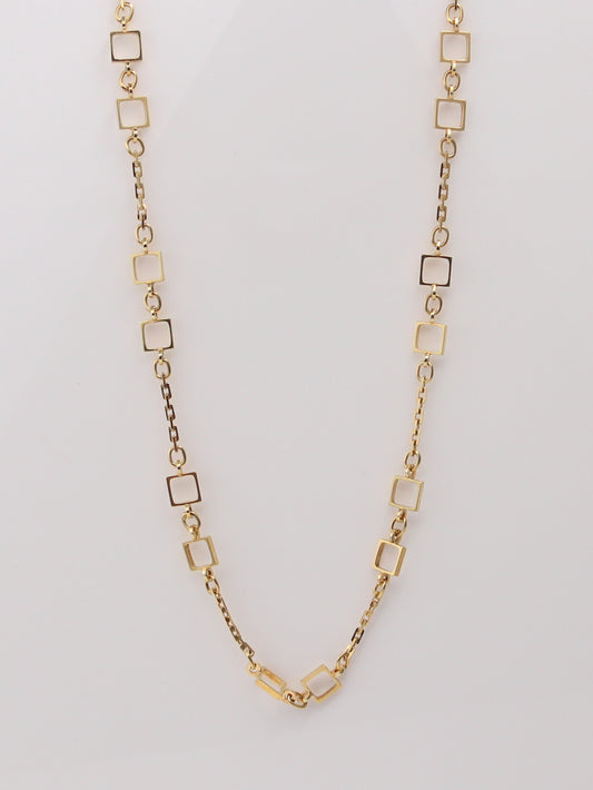 14K Yellow Gold Vintage Fancy Square Link Necklace