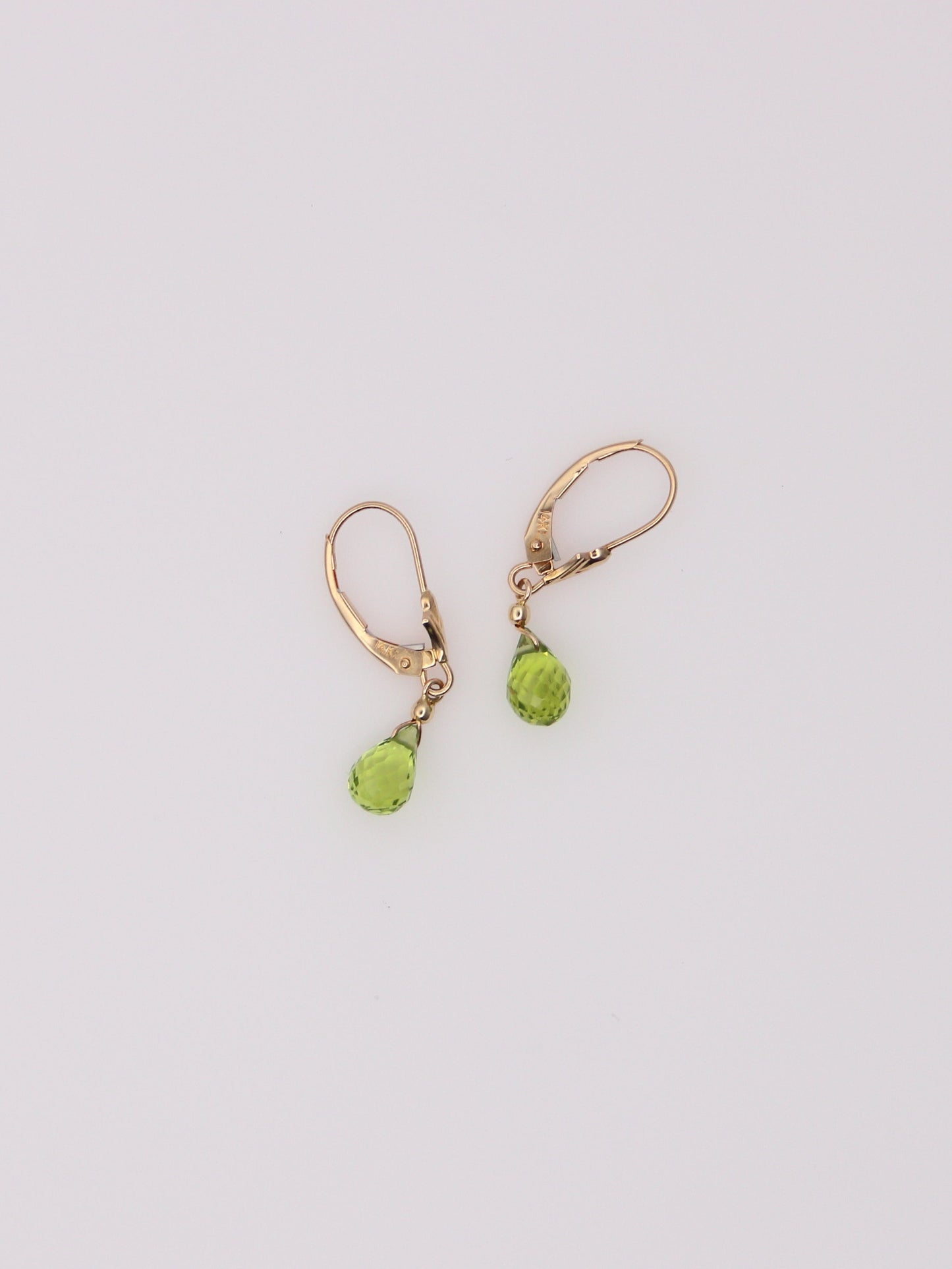 14K Yellow Gold Green Quartz Huggies