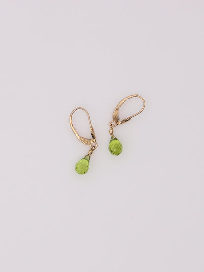 14K Yellow Gold Green Quartz Huggies