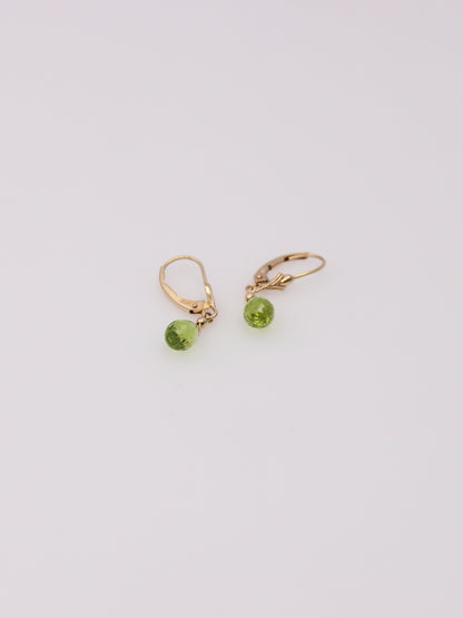 14K Yellow Gold Green Quartz Huggies